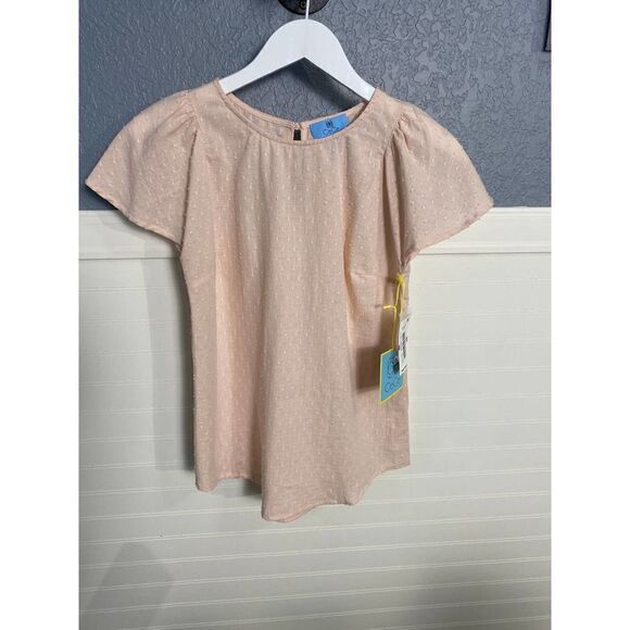 Cece Blush Pink Embroidered Short Wide Sleeve Keyhole Blouse Womens Size XXS NWT - Picture 7 of 12